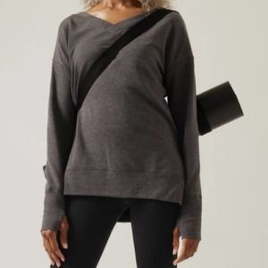 Athleta Coaster Luxe V-Neck Sweatshirt In Light Brown Size XS